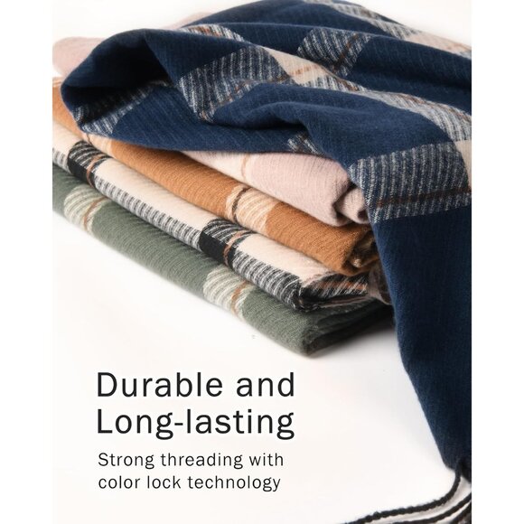 Winter Scarf Women's Shawl Cashmere Feel Tassel Plaid Oversized Scarves Navy - Picture 6 of 6